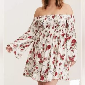 TORRID, Red and White Floral Off-Shoulder Dress